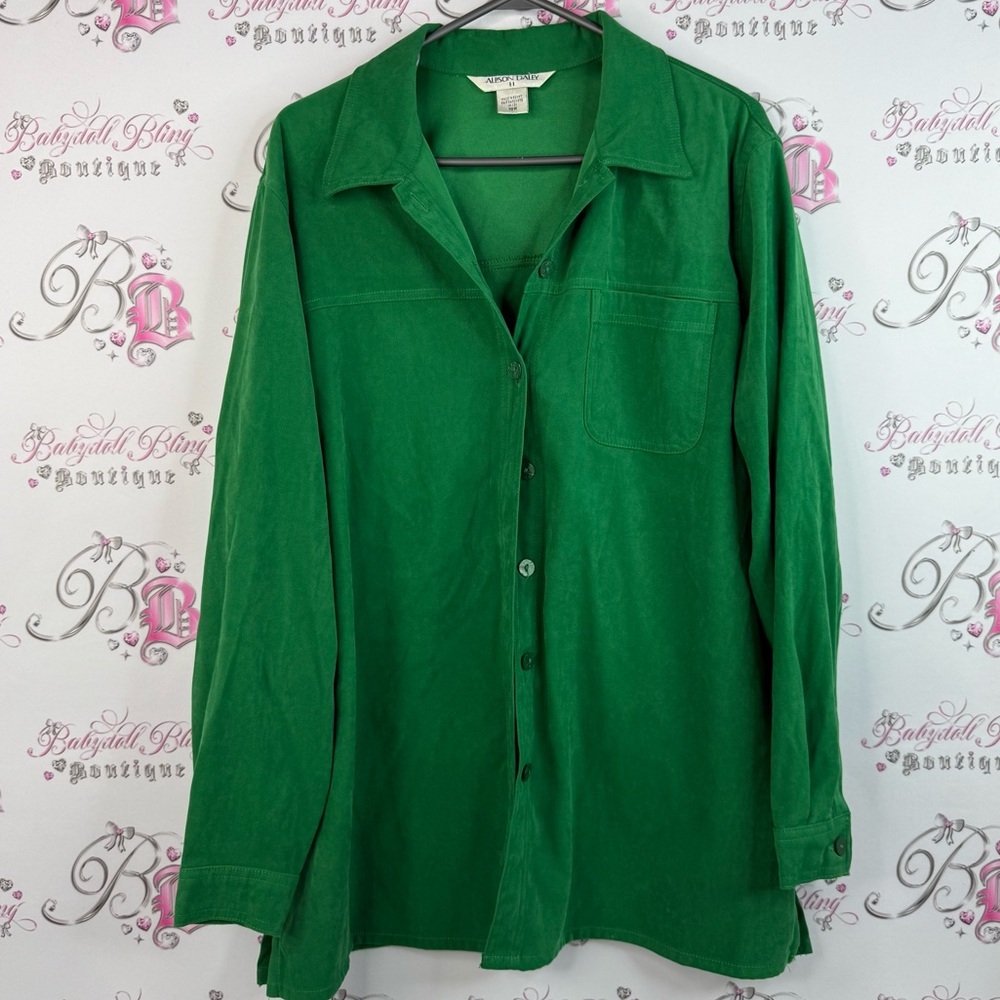 Allison Daley shirt button down collared forest deep Green top long sleeve Shirt